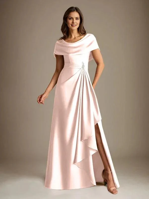 A-Line Scoop Floor-Length Stretch Satin Mother of the Bride Dress With Cascading Ruffles - Image 40