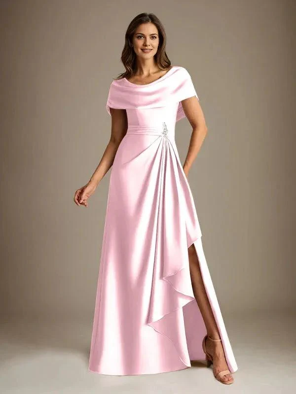 A-Line Scoop Floor-Length Stretch Satin Mother of the Bride Dress With Cascading Ruffles - Image 41
