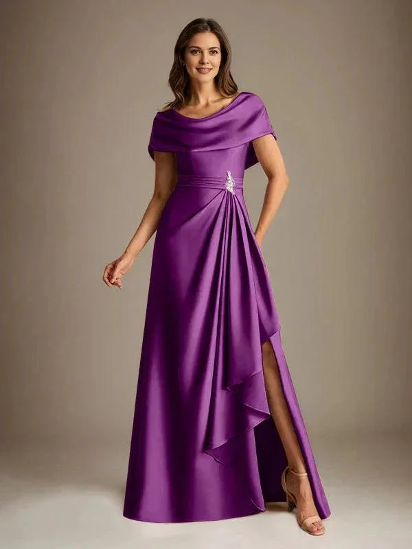 A-Line Scoop Floor-Length Stretch Satin Mother of the Bride Dress With Cascading Ruffles - Image 42