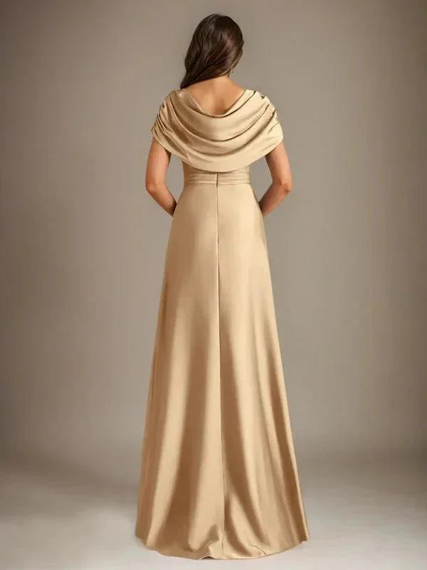 A-Line Scoop Floor-Length Stretch Satin Mother of the Bride Dress With Cascading Ruffles - Image 5