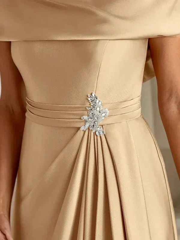 A-Line Scoop Floor-Length Stretch Satin Mother of the Bride Dress With Cascading Ruffles - Image 6