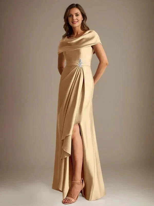 A-Line Scoop Floor-Length Stretch Satin Mother of the Bride Dress With Cascading Ruffles - Image 8