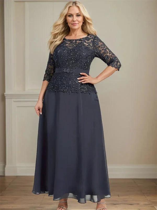A-line Scoop Illusion Ankle-Length Chiffon Lace Mother of the Bride Dress With Rhinestone Beading - Image 10