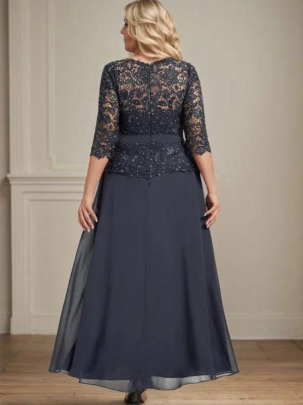 A-line Scoop Illusion Ankle-Length Chiffon Lace Mother of the Bride Dress With Rhinestone Beading - Image 13