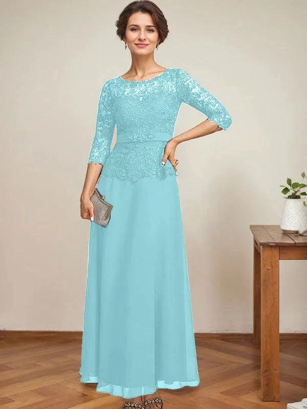 A-line Scoop Illusion Ankle-Length Chiffon Lace Mother of the Bride Dress With Rhinestone Beading - Image 15