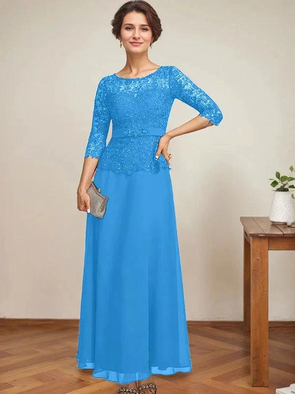 A-line Scoop Illusion Ankle-Length Chiffon Lace Mother of the Bride Dress With Rhinestone Beading - Image 17