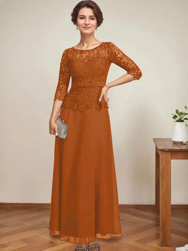 A-line Scoop Illusion Ankle-Length Chiffon Lace Mother of the Bride Dress With Rhinestone Beading - Image 19