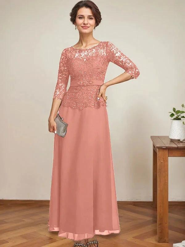 A-line Scoop Illusion Ankle-Length Chiffon Lace Mother of the Bride Dress With Rhinestone Beading - Image 21