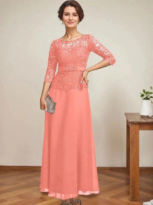 A-line Scoop Illusion Ankle-Length Chiffon Lace Mother of the Bride Dress With Rhinestone Beading - Image 22