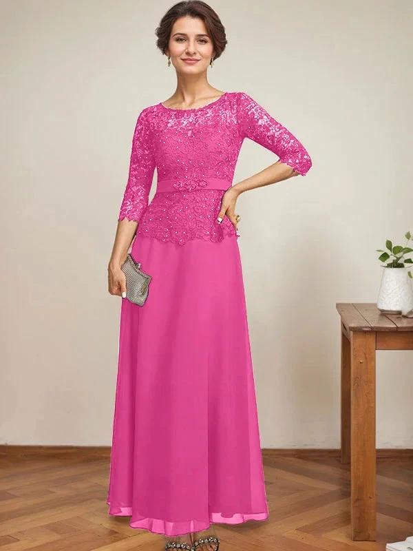 A-line Scoop Illusion Ankle-Length Chiffon Lace Mother of the Bride Dress With Rhinestone Beading - Image 24