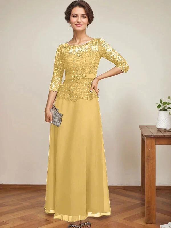 A-line Scoop Illusion Ankle-Length Chiffon Lace Mother of the Bride Dress With Rhinestone Beading - Image 25