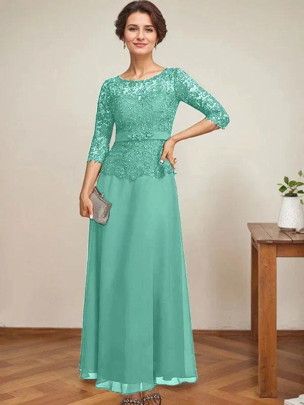 A-line Scoop Illusion Ankle-Length Chiffon Lace Mother of the Bride Dress With Rhinestone Beading - Image 29
