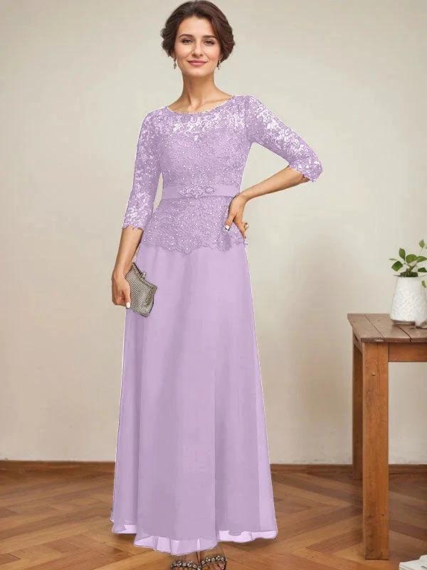 A-line Scoop Illusion Ankle-Length Chiffon Lace Mother of the Bride Dress With Rhinestone Beading - Image 30