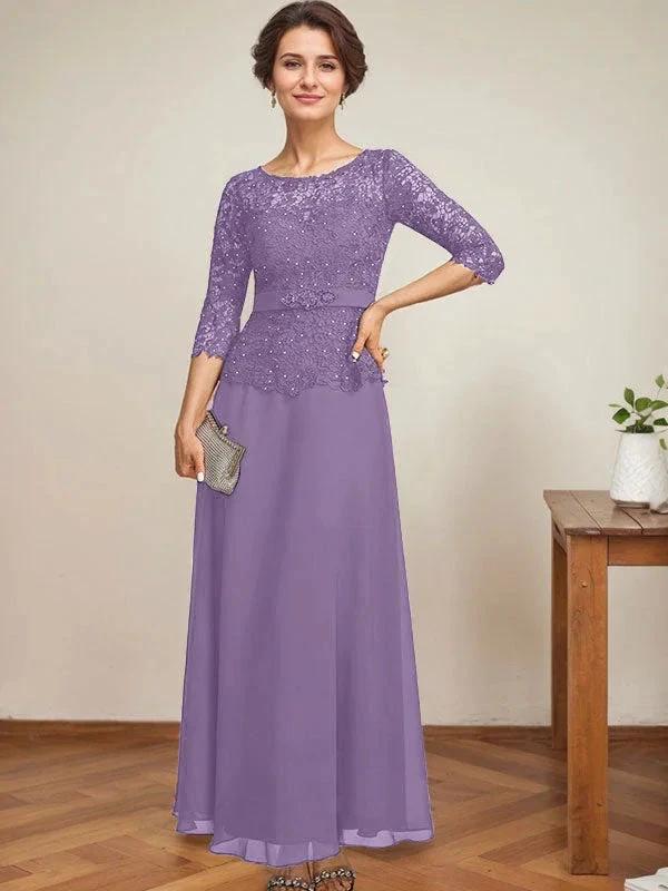 A-line Scoop Illusion Ankle-Length Chiffon Lace Mother of the Bride Dress With Rhinestone Beading - Image 31