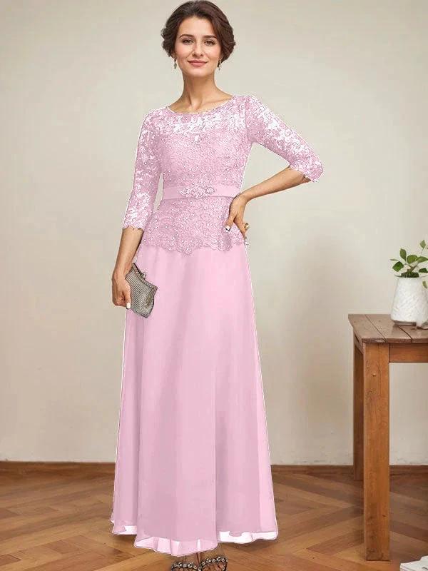 A-line Scoop Illusion Ankle-Length Chiffon Lace Mother of the Bride Dress With Rhinestone Beading - Image 32
