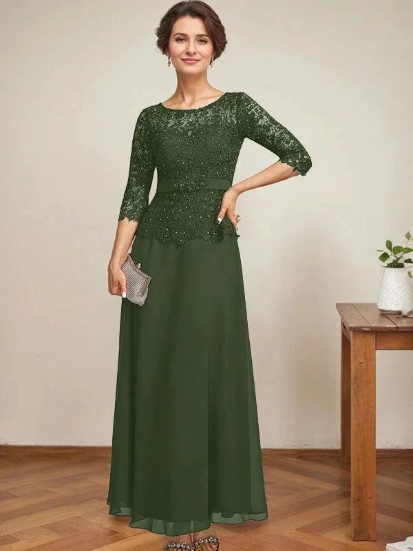 A-line Scoop Illusion Ankle-Length Chiffon Lace Mother of the Bride Dress With Rhinestone Beading - Image 36