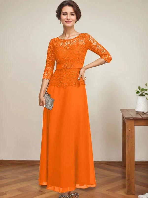 A-line Scoop Illusion Ankle-Length Chiffon Lace Mother of the Bride Dress With Rhinestone Beading - Image 37