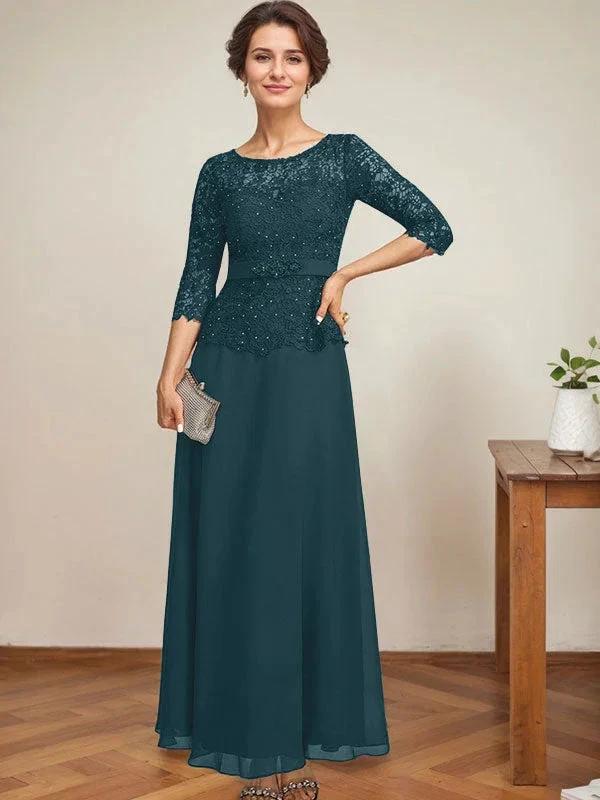 A-line Scoop Illusion Ankle-Length Chiffon Lace Mother of the Bride Dress With Rhinestone Beading - Image 38