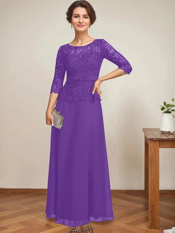 A-line Scoop Illusion Ankle-Length Chiffon Lace Mother of the Bride Dress With Rhinestone Beading - Image 40