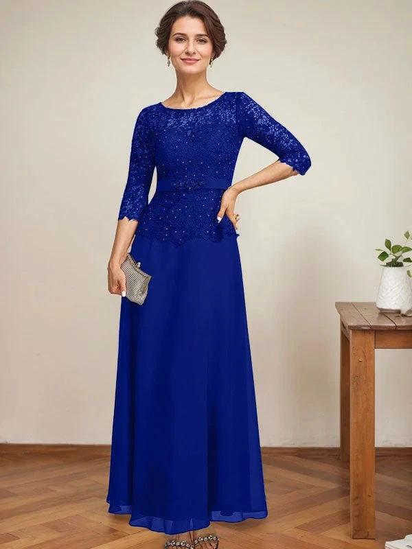 A-line Scoop Illusion Ankle-Length Chiffon Lace Mother of the Bride Dress With Rhinestone Beading - Image 42