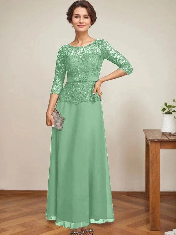 A-line Scoop Illusion Ankle-Length Chiffon Lace Mother of the Bride Dress With Rhinestone Beading - Image 44