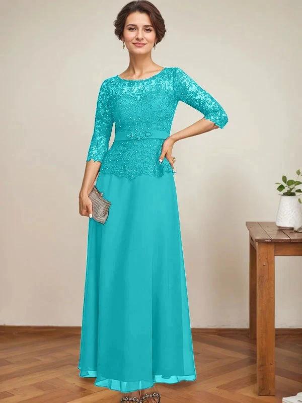 A-line Scoop Illusion Ankle-Length Chiffon Lace Mother of the Bride Dress With Rhinestone Beading - Image 47