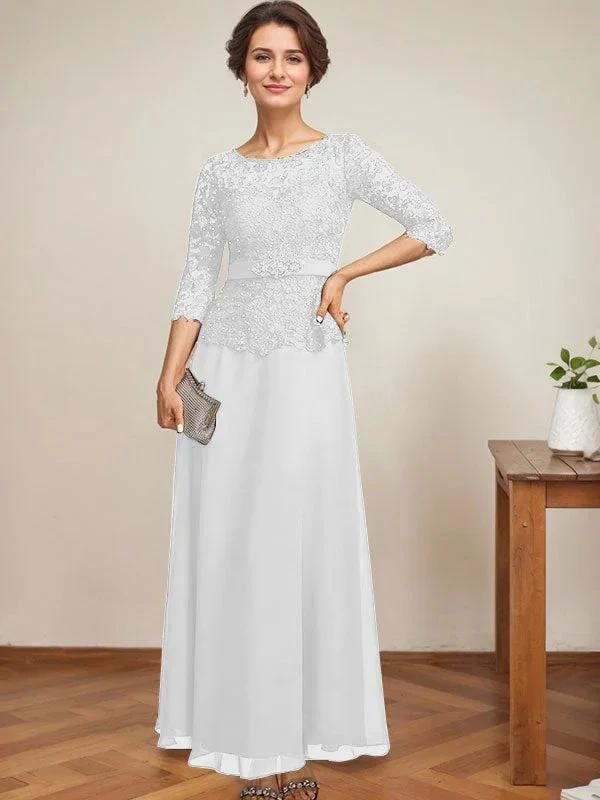 A-line Scoop Illusion Ankle-Length Chiffon Lace Mother of the Bride Dress With Rhinestone Beading - Image 48