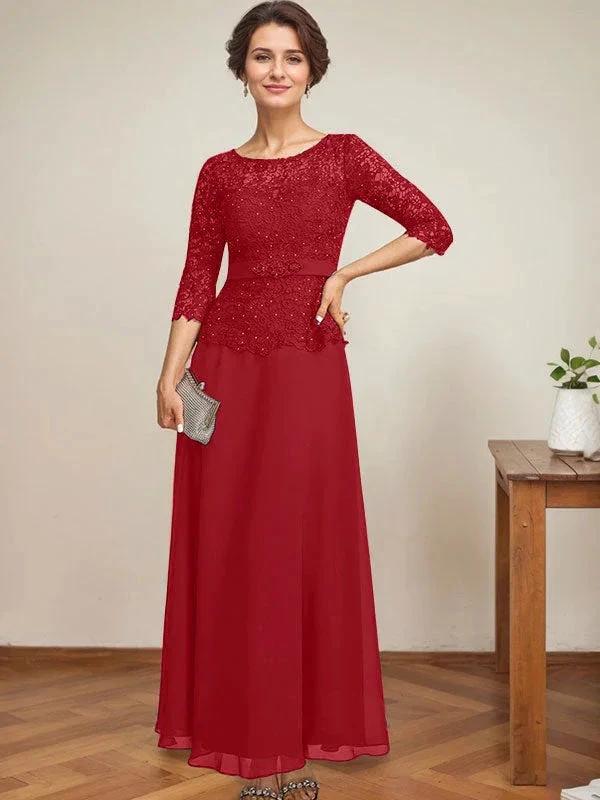 A-line Scoop Illusion Ankle-Length Chiffon Lace Mother of the Bride Dress With Rhinestone Beading - Image 49