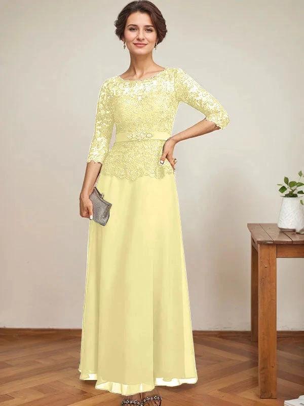 A-line Scoop Illusion Ankle-Length Chiffon Lace Mother of the Bride Dress With Rhinestone Beading - Image 51