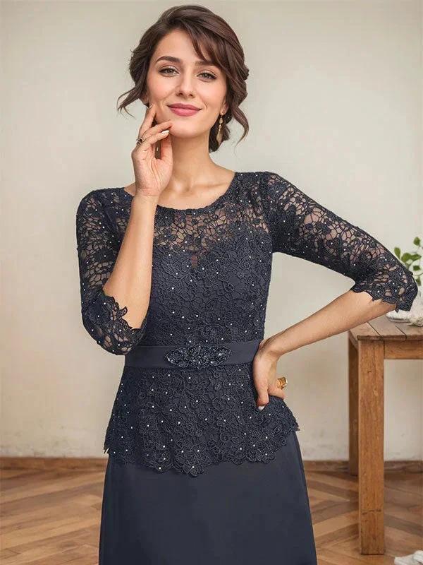 A-line Scoop Illusion Ankle-Length Chiffon Lace Mother of the Bride Dress With Rhinestone Beading - Image 7