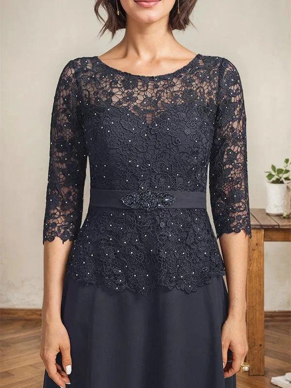 A-line Scoop Illusion Ankle-Length Chiffon Lace Mother of the Bride Dress With Rhinestone Beading - Image 8