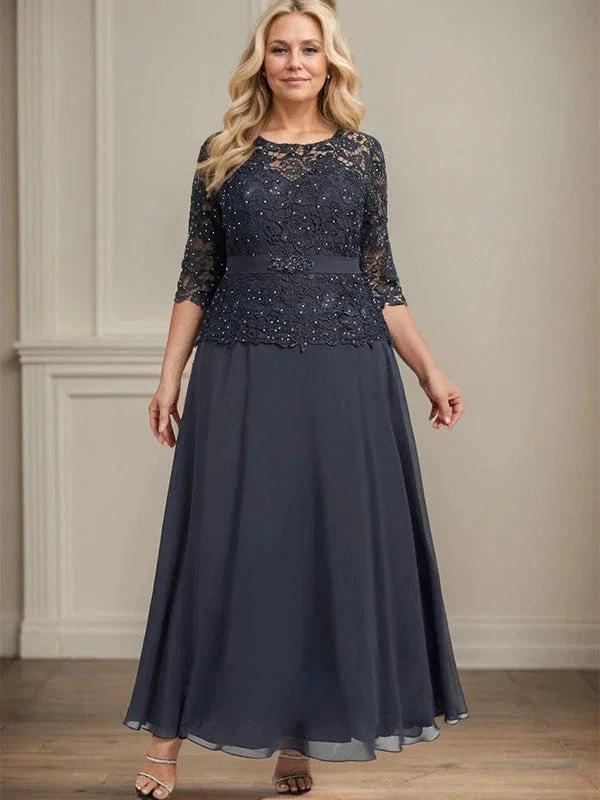 A-line Scoop Illusion Ankle-Length Chiffon Lace Mother of the Bride Dress With Rhinestone Beading - Image 9