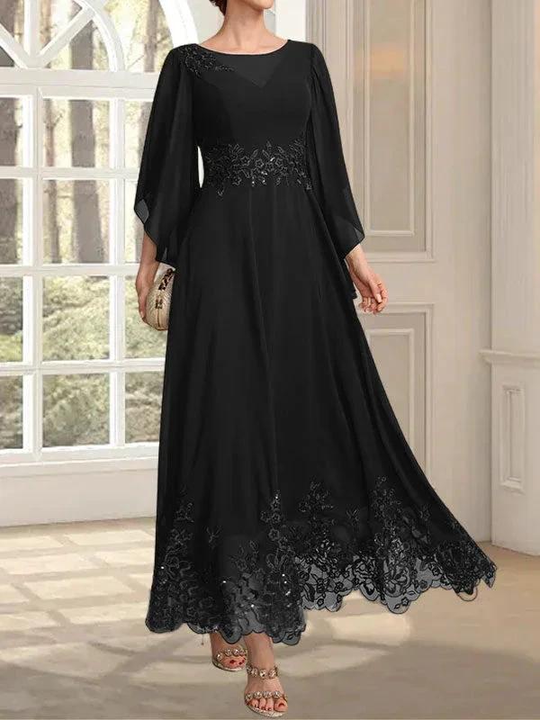 A-line Scoop Illusion Ankle-Length Lace Chiffon Mother of the Bride Dress With Sequins - Image 10