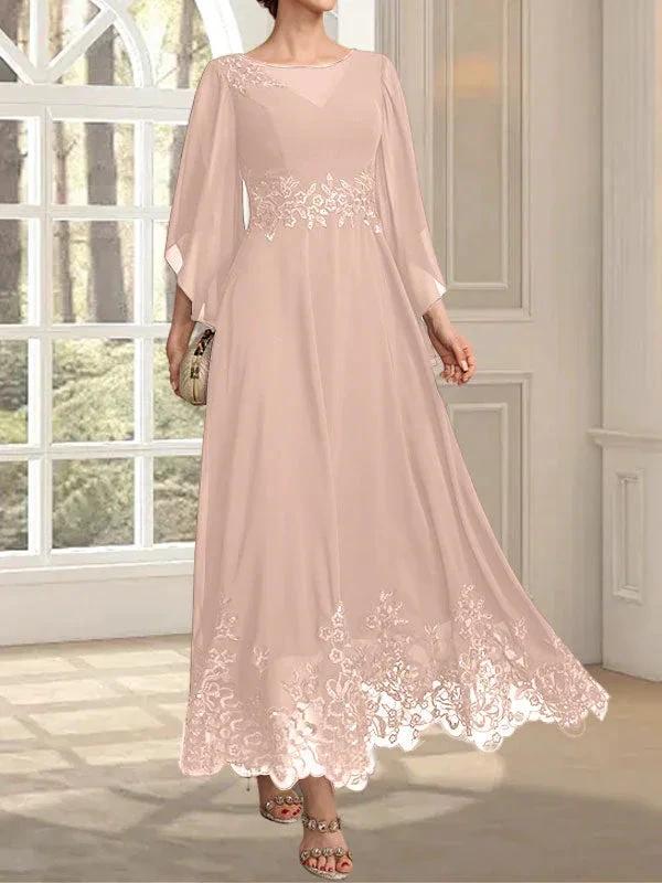 A-line Scoop Illusion Ankle-Length Lace Chiffon Mother of the Bride Dress With Sequins - Image 12