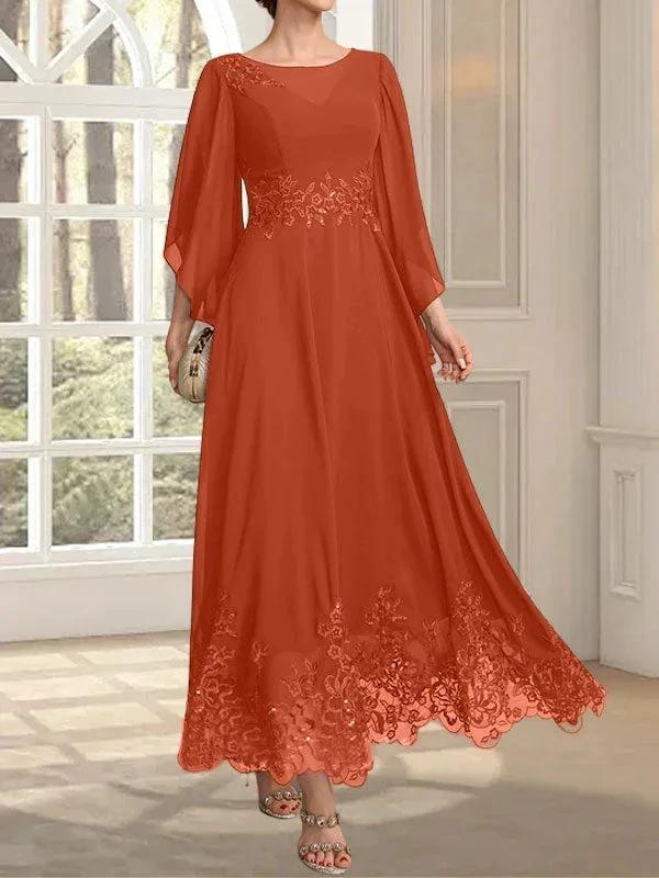 A-line Scoop Illusion Ankle-Length Lace Chiffon Mother of the Bride Dress With Sequins - Image 13