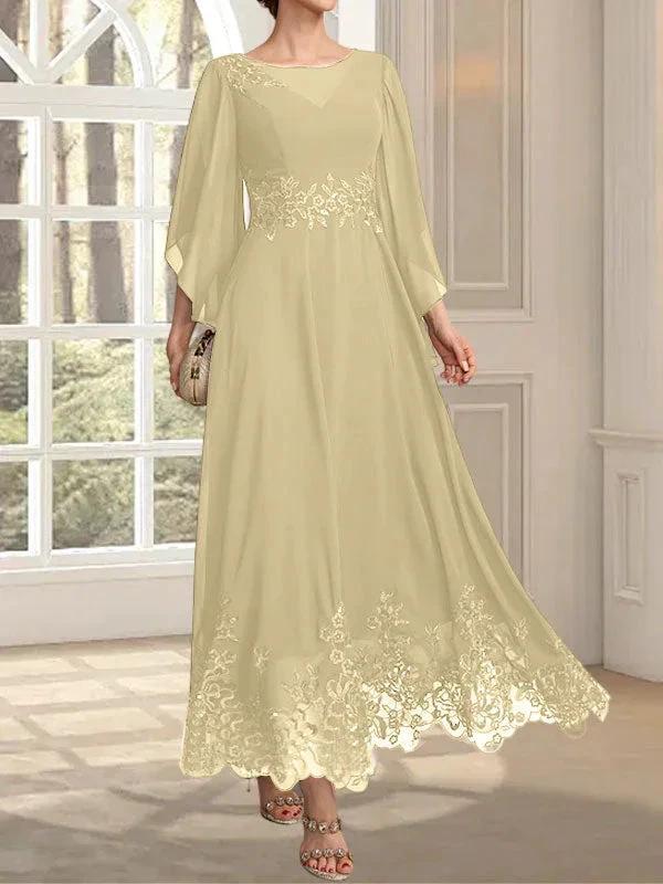A-line Scoop Illusion Ankle-Length Lace Chiffon Mother of the Bride Dress With Sequins - Image 14