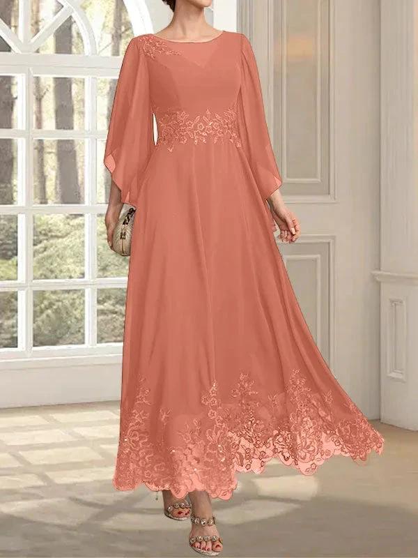 A-line Scoop Illusion Ankle-Length Lace Chiffon Mother of the Bride Dress With Sequins - Image 15