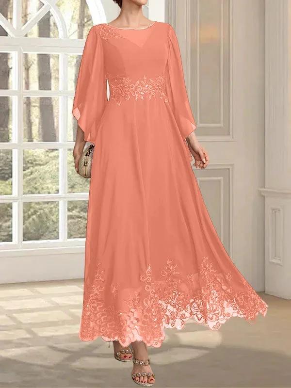 A-line Scoop Illusion Ankle-Length Lace Chiffon Mother of the Bride Dress With Sequins - Image 16