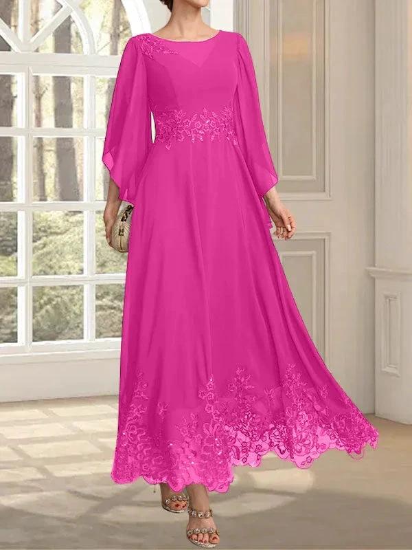 A-line Scoop Illusion Ankle-Length Lace Chiffon Mother of the Bride Dress With Sequins - Image 18