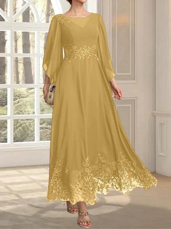 A-line Scoop Illusion Ankle-Length Lace Chiffon Mother of the Bride Dress With Sequins - Image 19