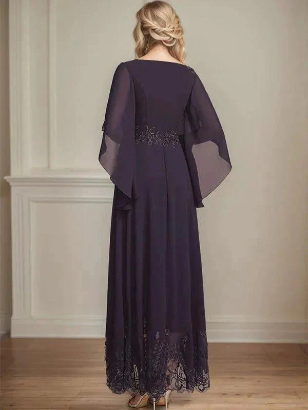 A-line Scoop Illusion Ankle-Length Lace Chiffon Mother of the Bride Dress With Sequins - Image 2