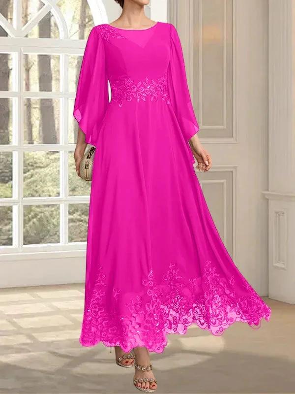 A-line Scoop Illusion Ankle-Length Lace Chiffon Mother of the Bride Dress With Sequins - Image 21