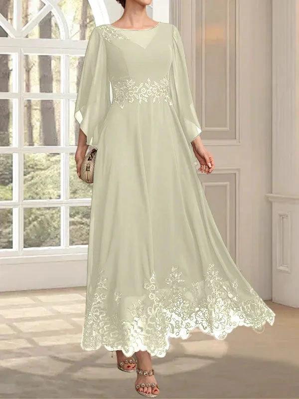 A-line Scoop Illusion Ankle-Length Lace Chiffon Mother of the Bride Dress With Sequins - Image 22