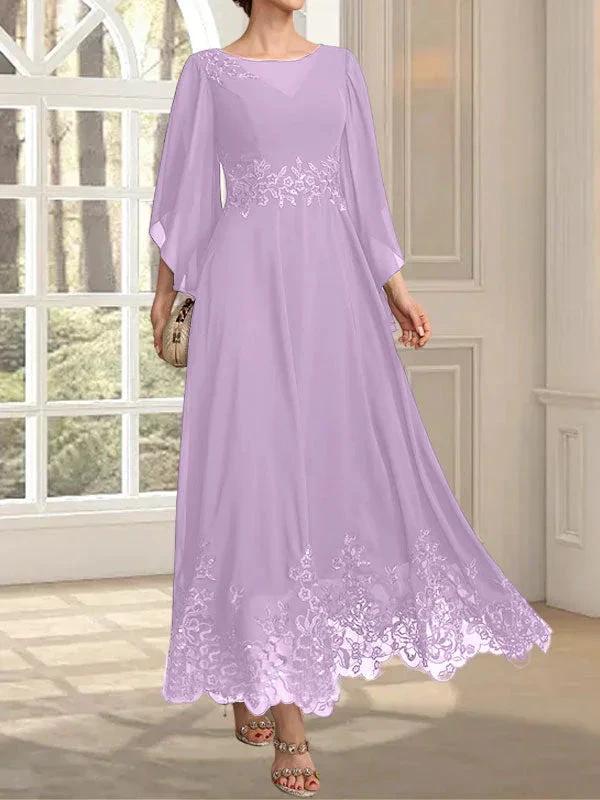 A-line Scoop Illusion Ankle-Length Lace Chiffon Mother of the Bride Dress With Sequins - Image 24