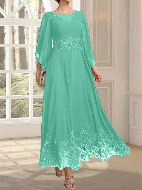A-line Scoop Illusion Ankle-Length Lace Chiffon Mother of the Bride Dress With Sequins - Image 28