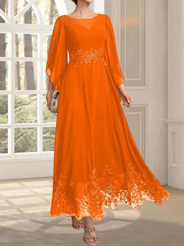 A-line Scoop Illusion Ankle-Length Lace Chiffon Mother of the Bride Dress With Sequins - Image 31