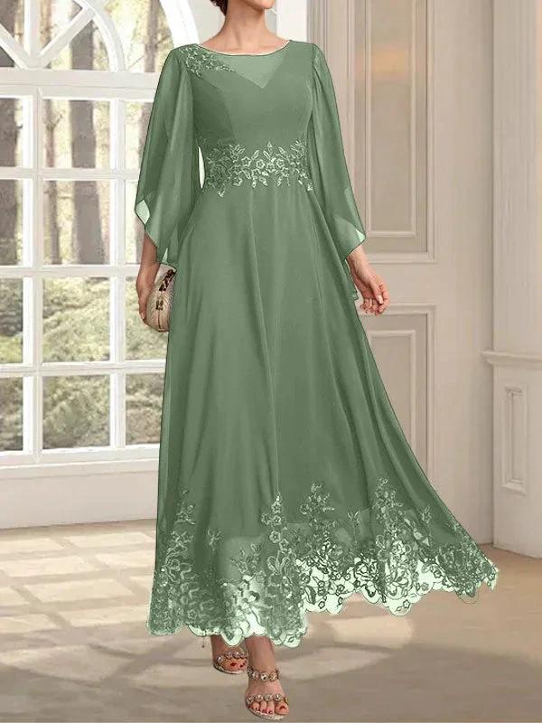 A-line Scoop Illusion Ankle-Length Lace Chiffon Mother of the Bride Dress With Sequins - Image 38