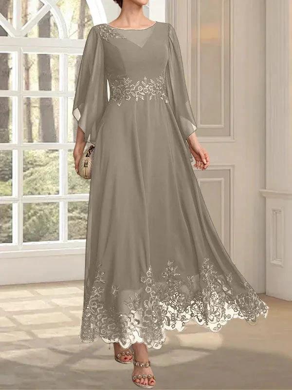 A-line Scoop Illusion Ankle-Length Lace Chiffon Mother of the Bride Dress With Sequins - Image 39