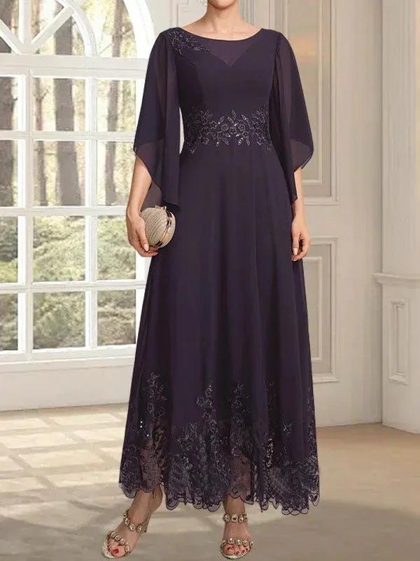 A-line Scoop Illusion Ankle-Length Lace Chiffon Mother of the Bride Dress With Sequins - Image 4