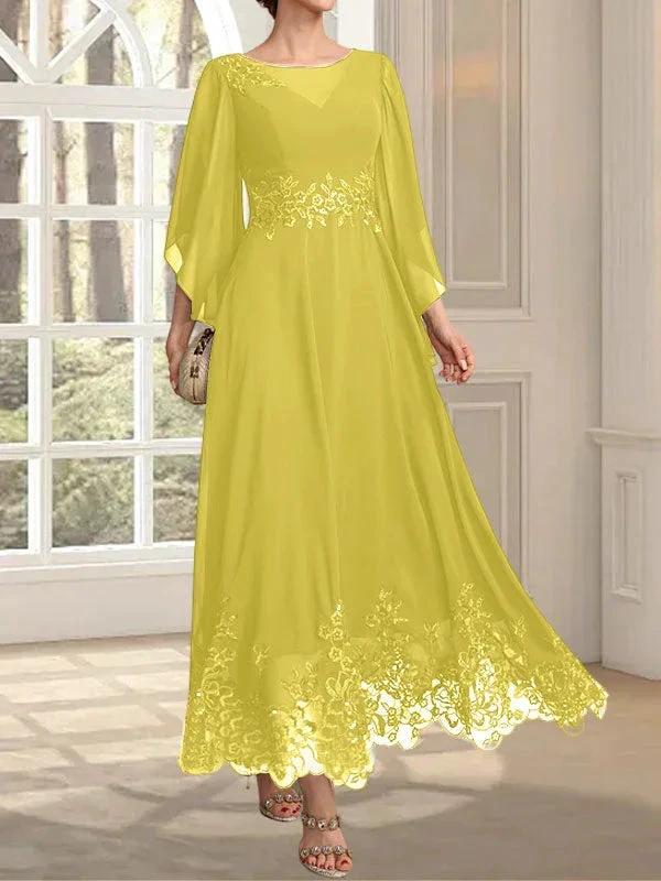 A-line Scoop Illusion Ankle-Length Lace Chiffon Mother of the Bride Dress With Sequins - Image 45